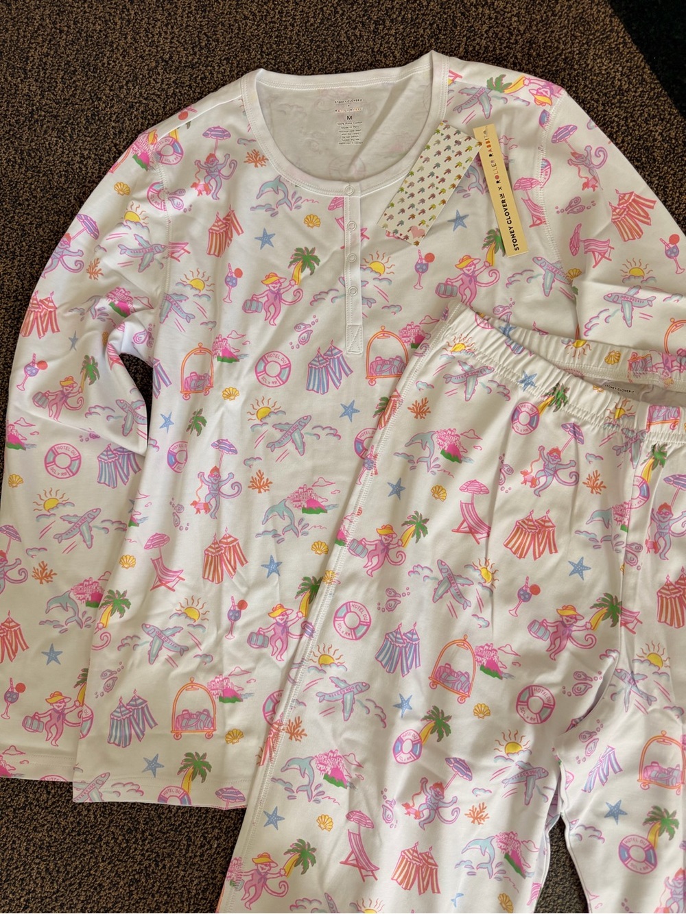 Roller rabbit   X Stoney cloverPink & White Beach Print Pajama Set